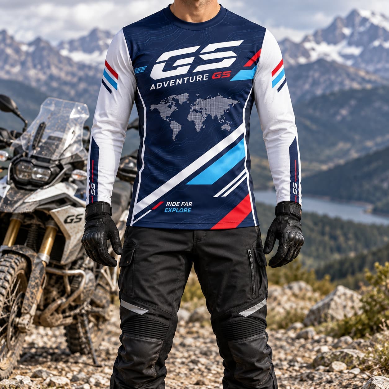 Outdoor Adventure Outfit - GSアドベンチャー メンズTシャツ モーターサイクルジャージ 長袖 オフロードライディングシャツ グラフィックプリント