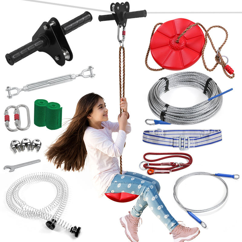 Outdoor Adventure Kit For Kids - ジップラインキット、子供向け屋外パーク用ジップライントロリーセット、遊具として楽しめるスイングアドベンチャー、子供用ジップライン用具