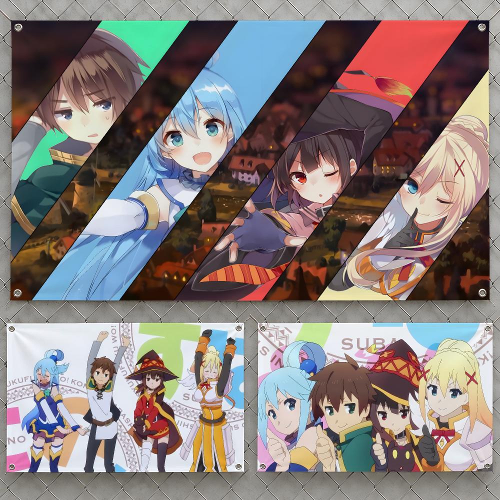 Outdoor Adventure Birthday Party - アニメ「この素晴らしい世界に祝福を」のアックスルと冒険者ギルドの旗。誕生日パーティー、屋外、寝室、寮の部屋の装飾に使える壁掛け旗。