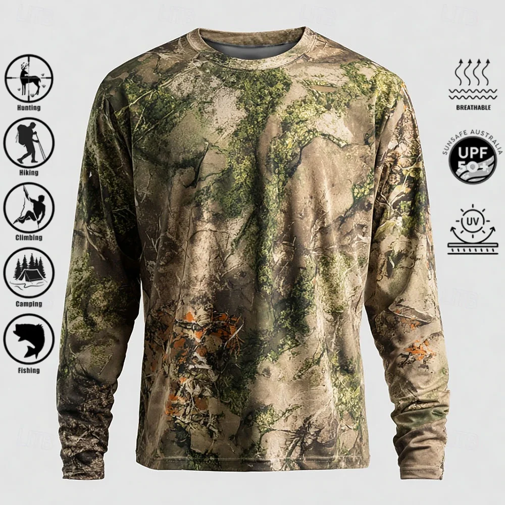 メンズ長袖Tシャツ、ポリエステル素材、3Dプリント迷彩柄、U - Outdoor Adventure Trips のレビューと価格