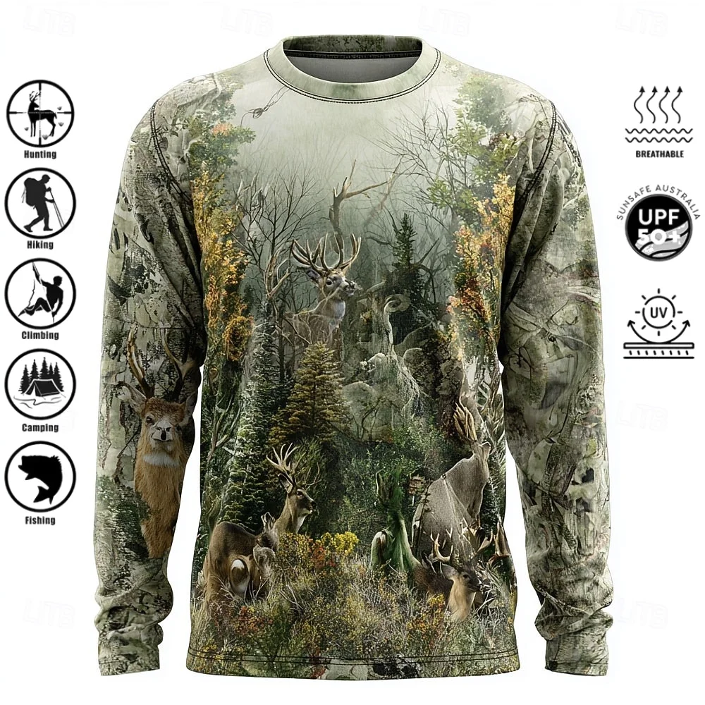 メンズ長袖Tシャツ、ポリエステル素材、3Dプリント迷彩柄、U - Outdoor Adventure Trips のレビューと価格
